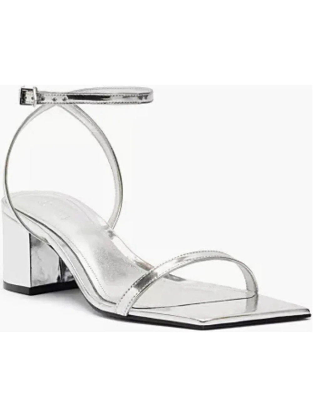 Schutz Women's Silver Leather Strappy Ankle Strap Buckle Square Toe 6B